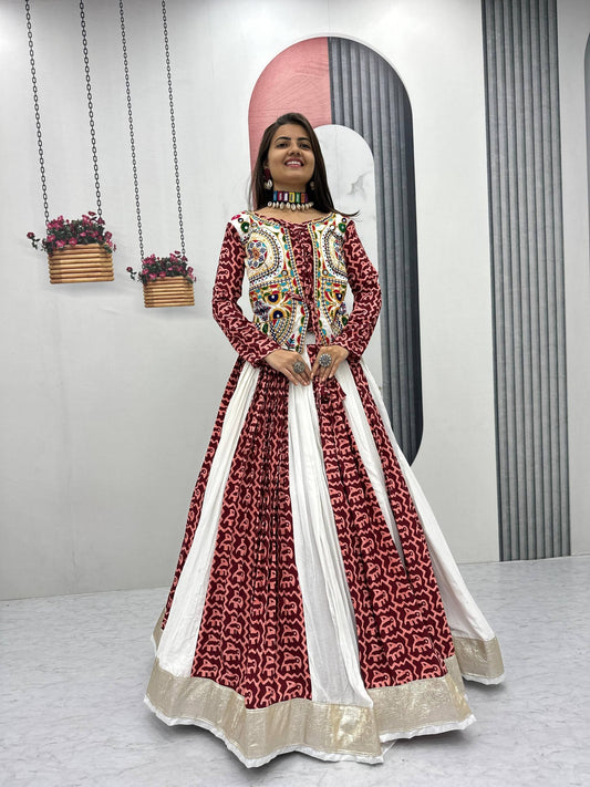 RangBhoomi Navratri Special Pure Cotton Lehenga Choli with 6m Flair - Fully Stitched