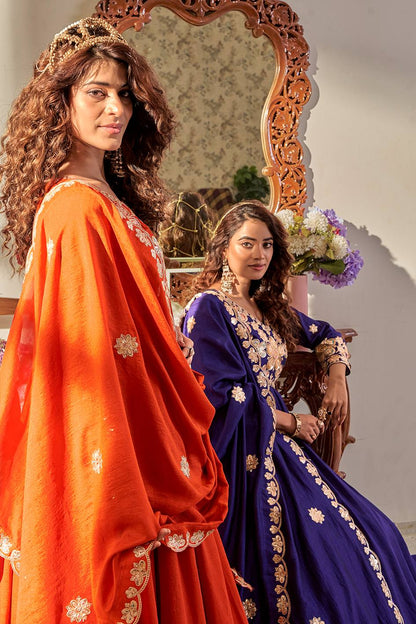 RangBhoomi Exclusive Festival Long Gown and Matching Dupatta Set with Heavy Embroidery