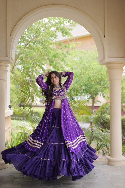 RangBhoomi Navratri 2026 Lehenga & Kurti Set – Kora Cotton Lehenga with Bandhni Faux Georgette Kurti (L, 40" Stitched)