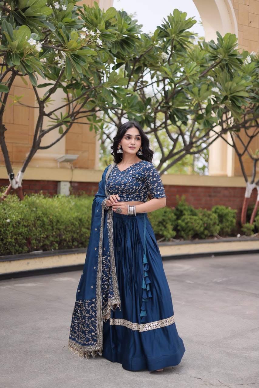 RangBhoomi Glory Satin Embroidered Lehenga Choli Set - Full-Stitched Lehenga with Designer Dupatta