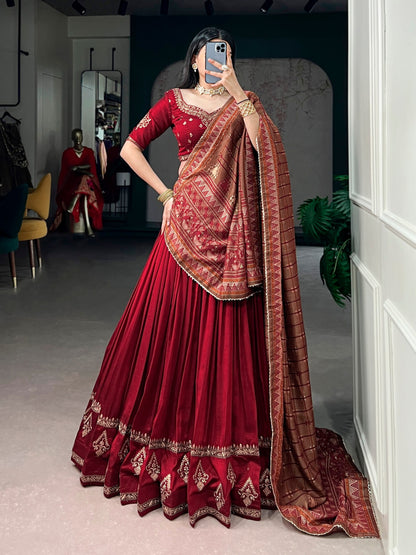 Elegant Vichitra Silk Lehenga Choli Set with Sequins and Thread Embroidery