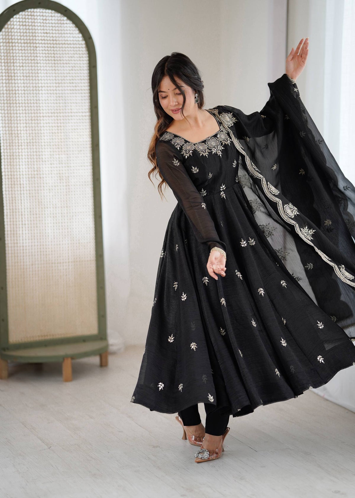 RangBhoomi Elegant Embroidered Sequence Designer Anarkali Three Piece Set