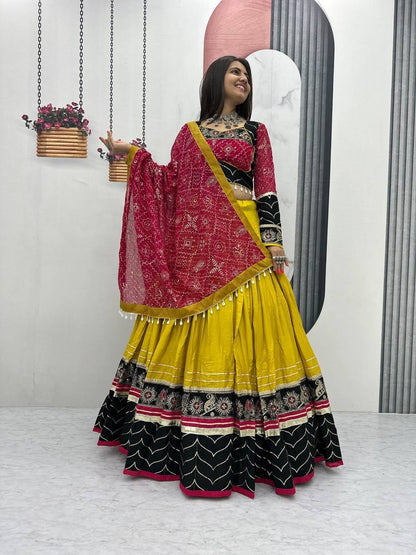 RangBhoomi Navratri Special Pure Cotton Embroidered Lehenga Choli with 6m Flair and Heavy Dupatta
