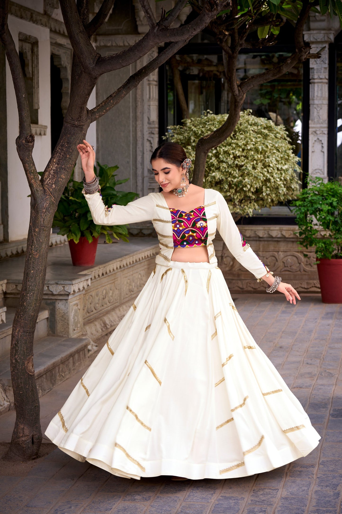 RangBhoomi Navratri 2026 Mirror-Embellished Rayon Lehenga with 8m Flair