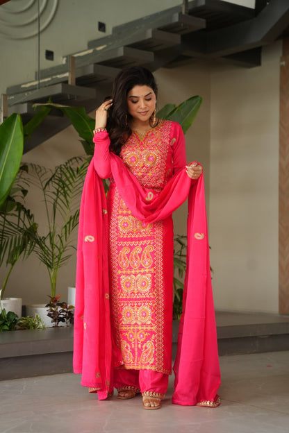 RangBhoomi Elegant Ready-to-Wear Top, Pant, and Dupatta Set with Intricate Multi-Thread Embroidery 2026 Collection