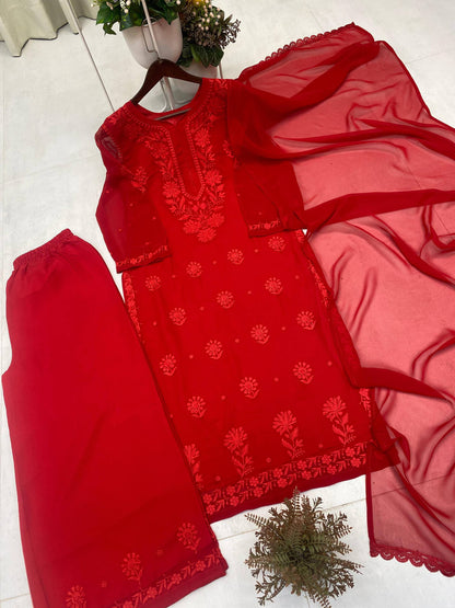 Exclusive Designer Faux Georgette Embroidered Suit with Matching Dupatta