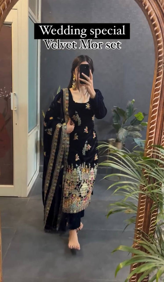 Elegant Embroidered Velvet Party Wear Dress