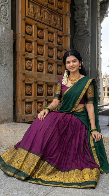 RangBhoomi Exclusive South Indian Kanjivaram Silk Lehenga Set with Georgette Dupatta and Zari Weaving