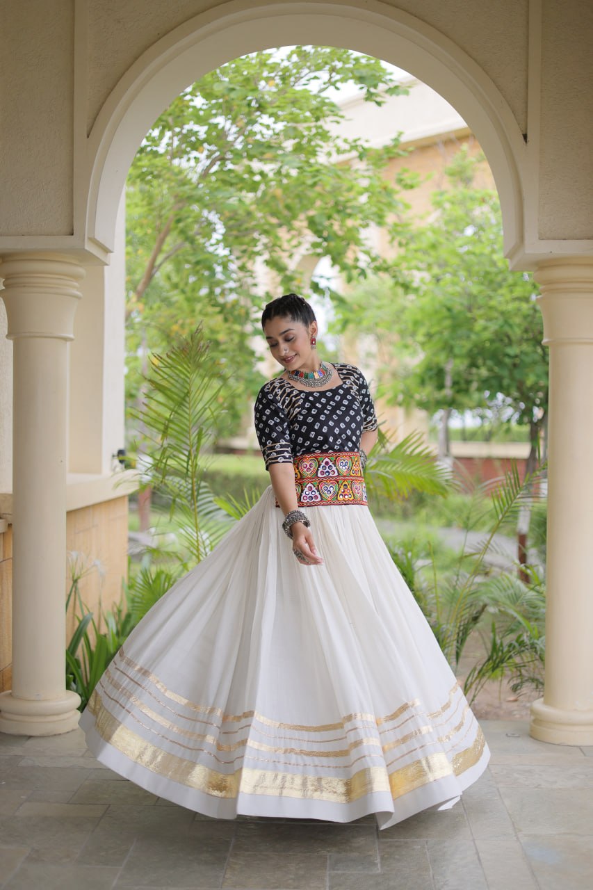 RangBhoomi Navratri Festive Lehenga Set - Cora Cotton & Bandhej Embroidered Blouse