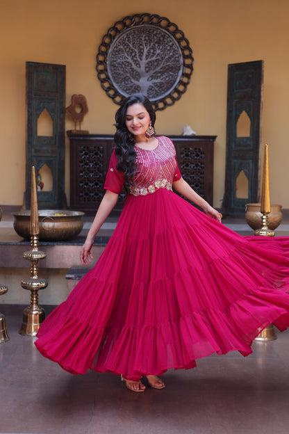 RangBhoomi Premium Designer Ready-to-Wear Gown Collection in Red and Pink
