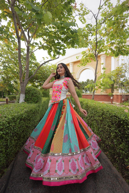RangBhoomi Cotton Mirror-Lace Lehenga Set — Full-Stitched Festive Navratri Outfit