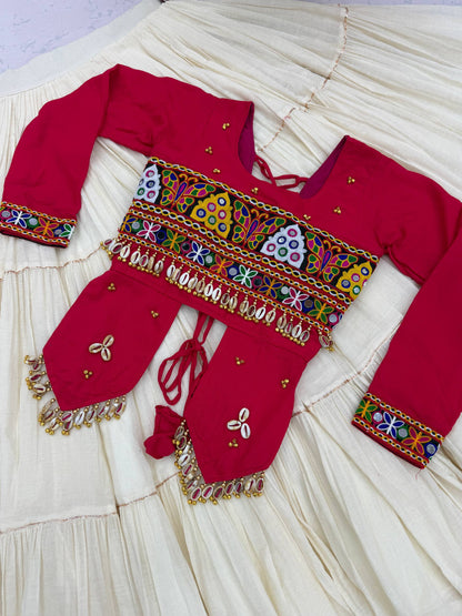 RangBhoomi Navratri Hand-Work 9m Flair Lehenga Choli - Pure Cotton Top & Kora Cotton Skirt
