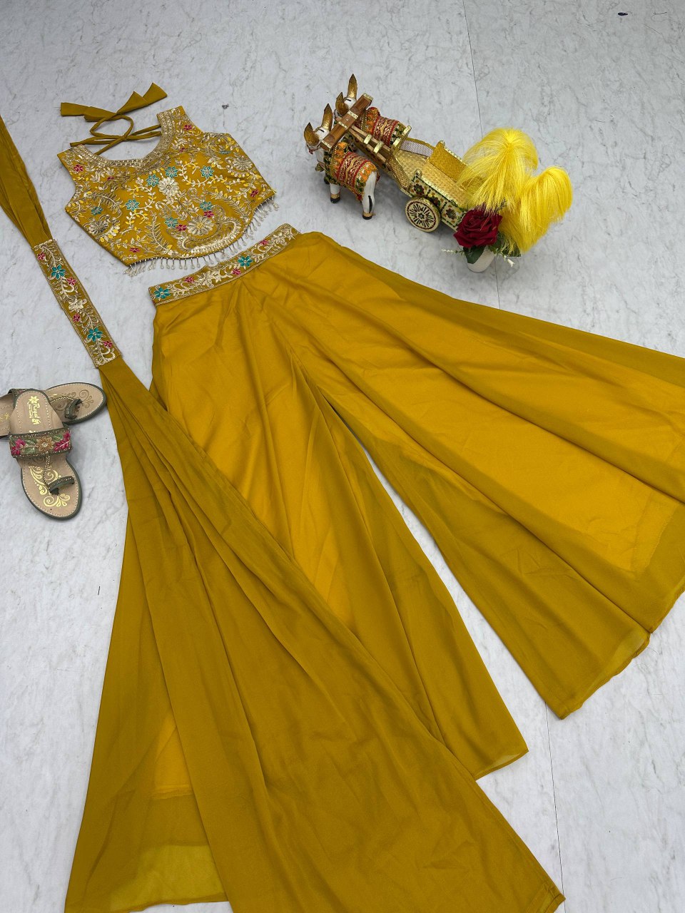 Chic Designer Embroidered Palazzo Co-ord Set with Dupatta