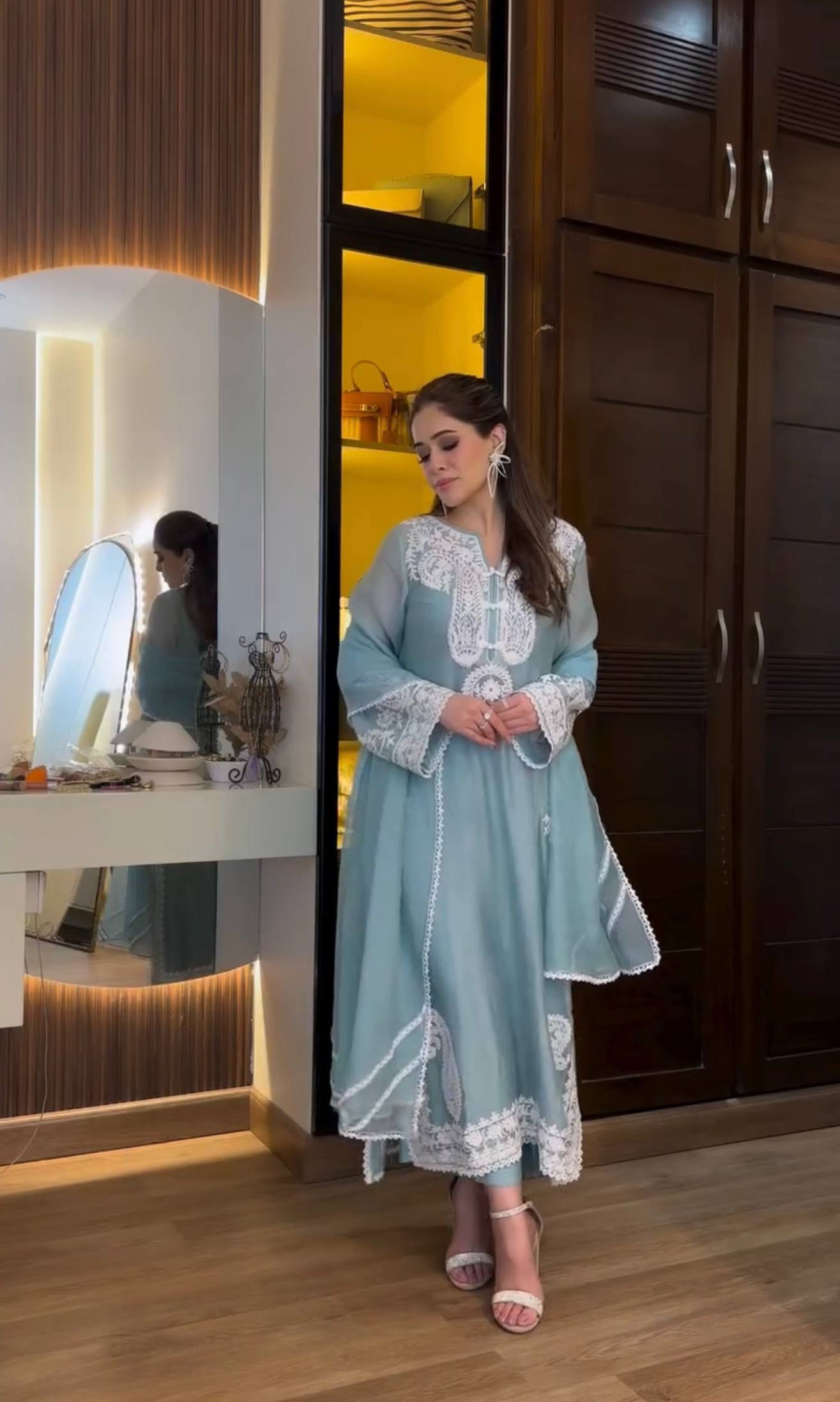 Elegant Designer Party Wear Set with Pure Soft Nylon Organza Silk Top, Palazzo Pants & Dupatta