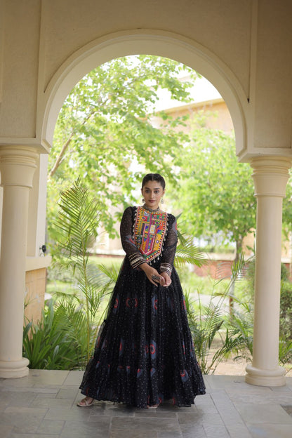 RangBhoomi Bandhani & Kutchi Patchwork Faux Georgette Gown — Navratri Collection 2026