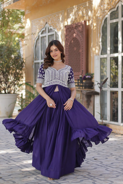 Readymade Lehenga with Embroidered Slit Kurti – Luxe Star Georgette