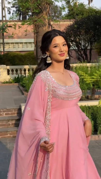 RangBhoomi Designer Heavy Fox Georgette Embroidered Party Gown Set - Elegant Festive Wear