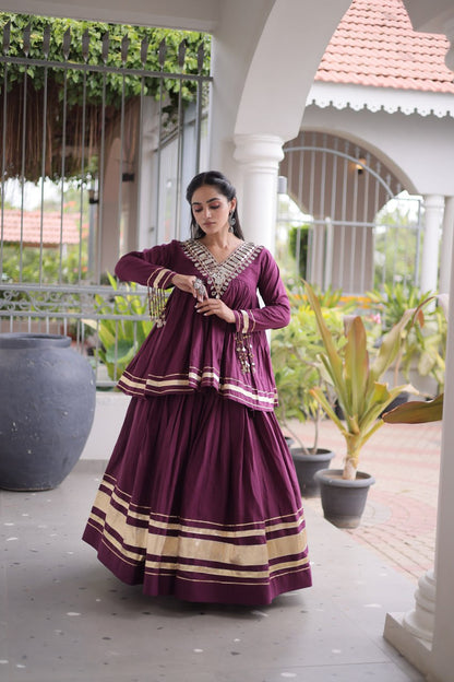 RangBhoomi Navratri Kora Cotton Full-Stitched Lehenga & Blouse Set with Mirror and Gota Work