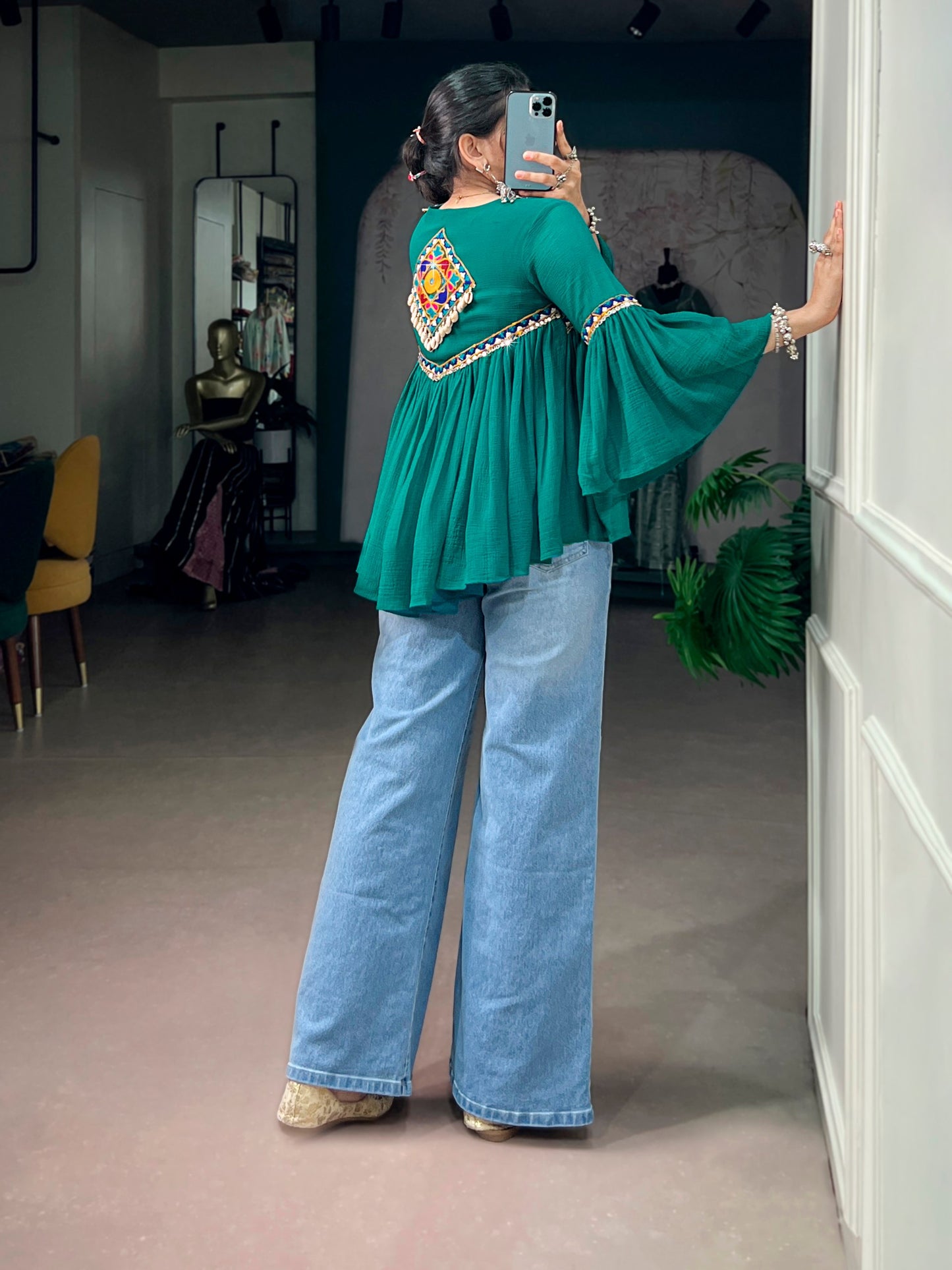 Garba Glam Top — Lightweight Mirror & Gamthi Lace Cape by RangBhoomi