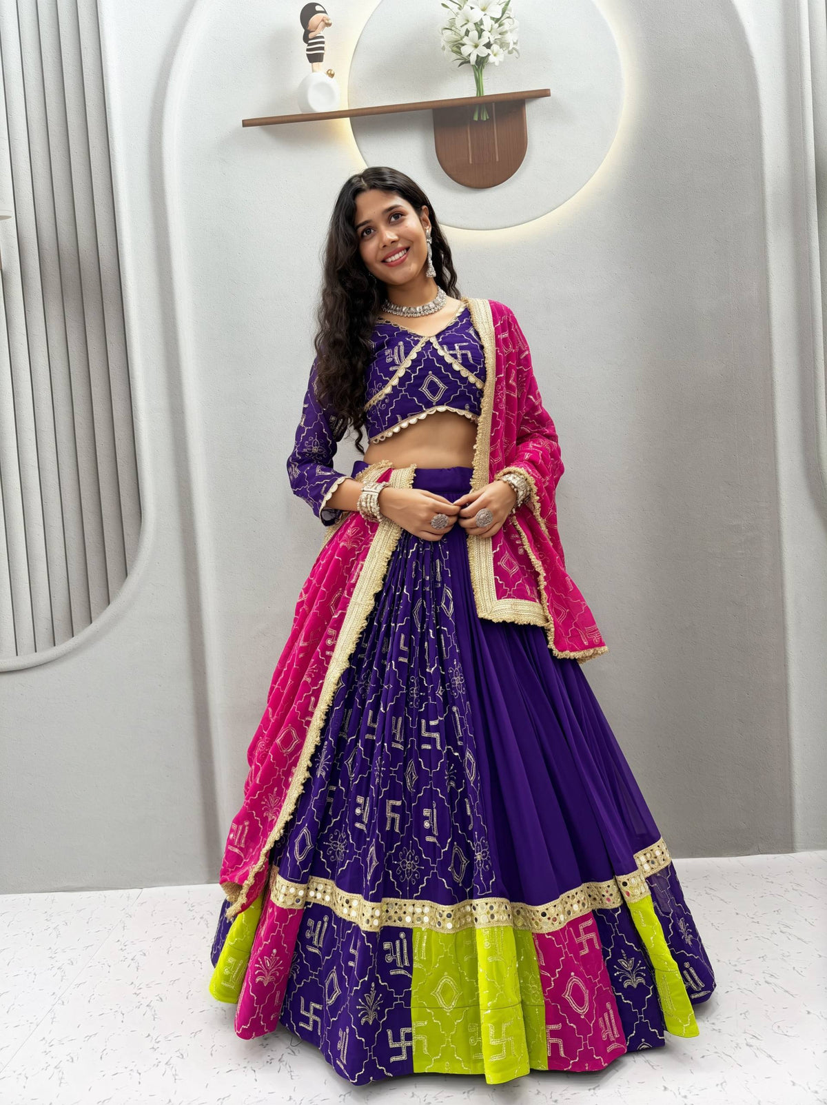 RangBhoomi Navratri Special Vintage Dupatta Lehenga Choli - Fox Georgette Embroidered Set