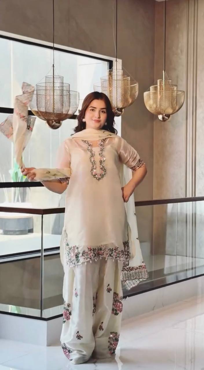 Exclusive Designer Party Wear Pure Fendi Silk Top with Farshi Palazzo and Elegant Dupatta Set