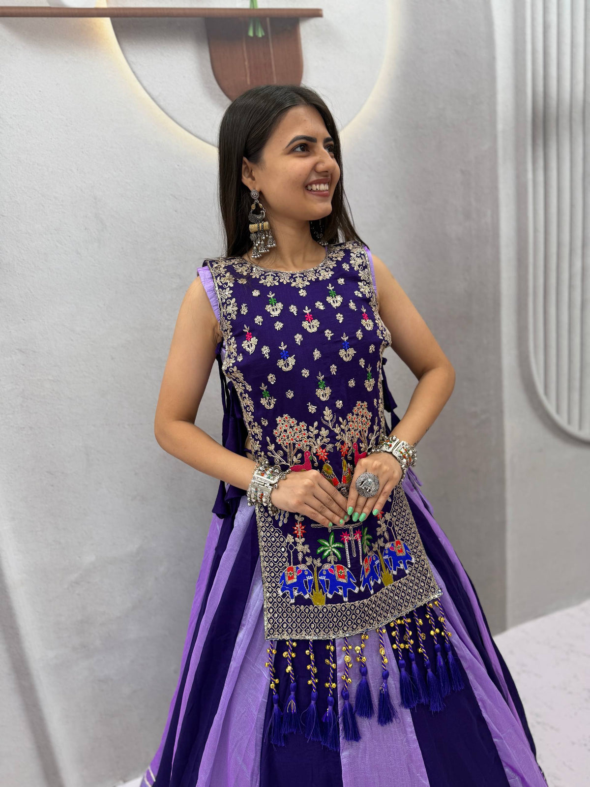 RangBhoomi Navratri Special Vichitra Silk Lengha Choli – Fully Stitched with Heavy Thread & Sequence Work