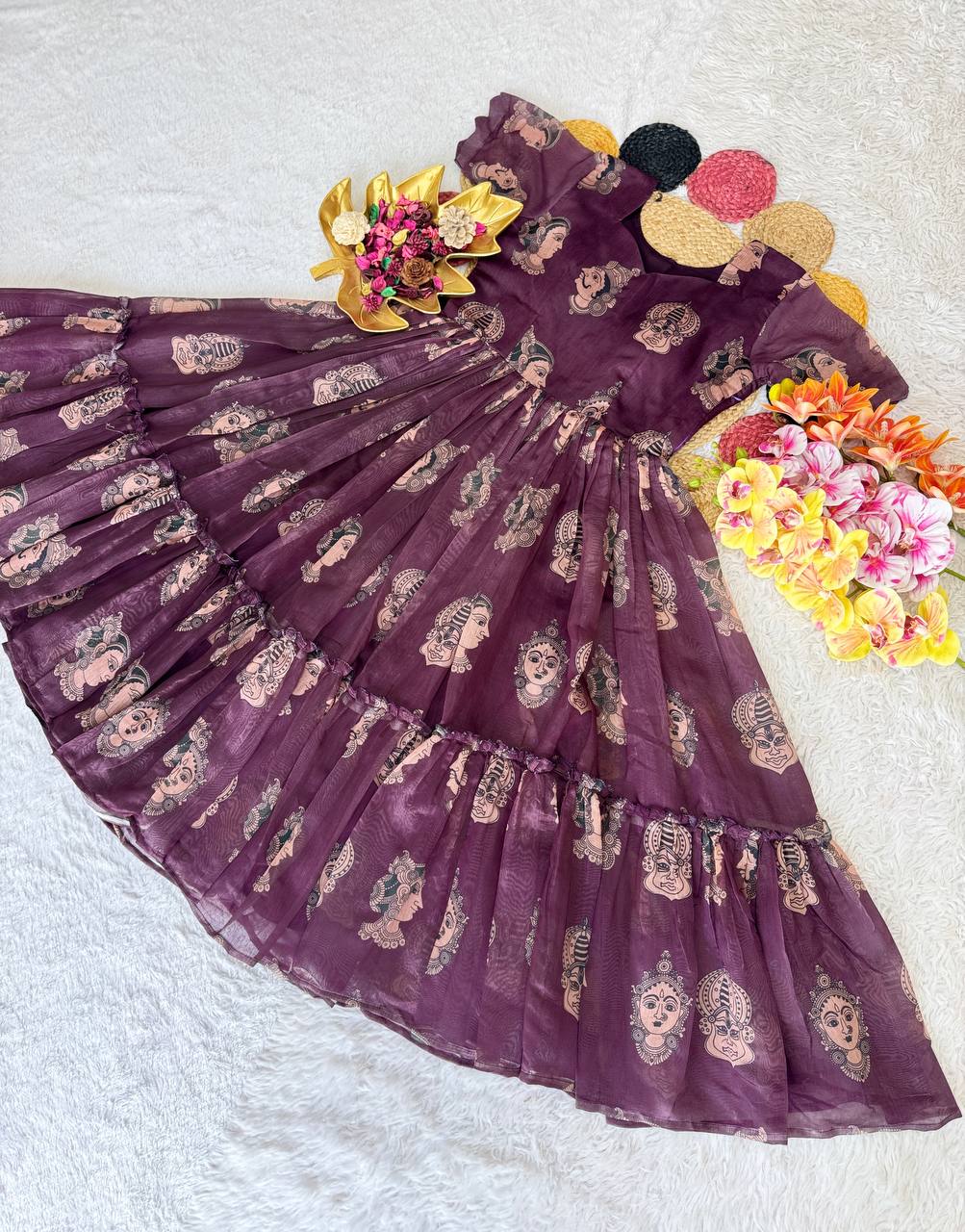 Elegant Summer Special Fully Stitched Kalamkari Midi Gown for Festive Glamour and Sophistication