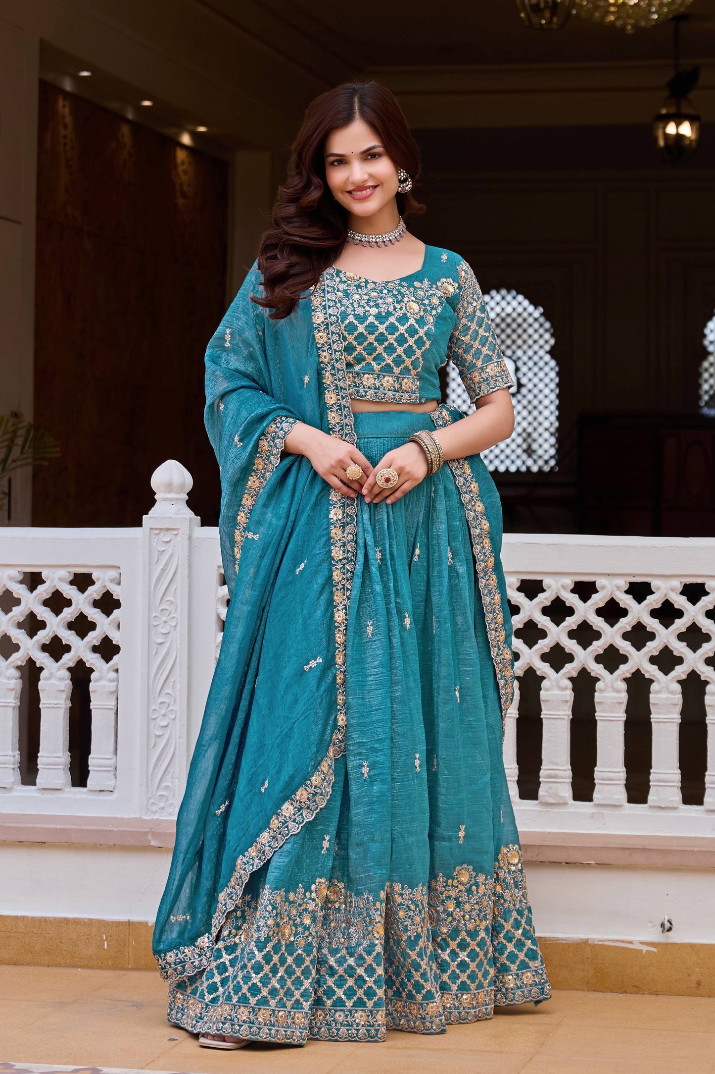 RangBhoomi Real Modeling Wedding Lehenga Choli with Heavy Embroidery and Pure Crunchy Fabric