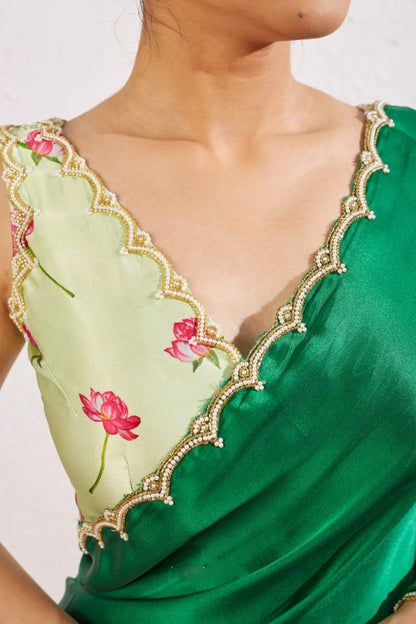 Ready To Wear Organza Silk Saree - Floral Printed