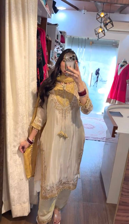 RangBhoomi Ronald Silk Sequin Embroidered Women's Ethnic Suit - Fully Stitched with Lace-Edged Dupatta