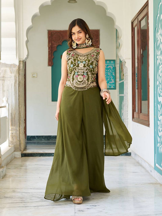 Chic Designer Embroidered Palazzo Co-ord Set with Dupatta