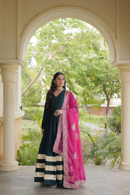 RangBhoomi Navratri Gown & Dupatta Collection 2026 – Full-Sleeve V-Neck Reyon Gown with Georgette Dupatta
