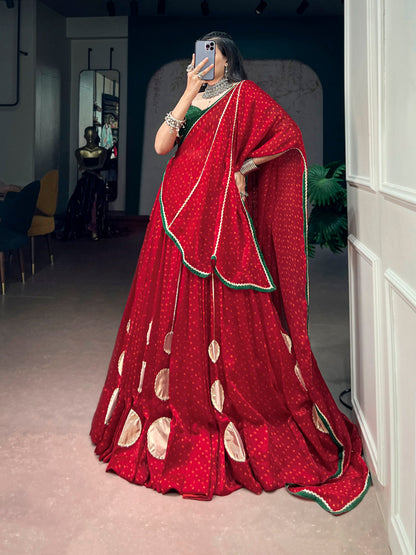RangBhoomi Red Bandhej Satin Chiffon Lehenga Set — Navratri 2026