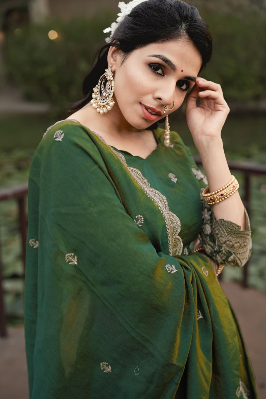 Elegant Olive Green Embroidered Lehenga Set for Festive and Wedding Celebrations