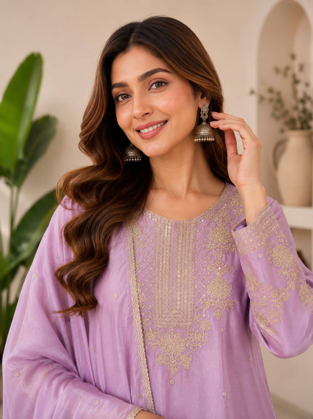 RangBhoomi Designer Festival Ensemble - Embroidered Chinon Top with Rangoli Crush Palazzo & Dupatta