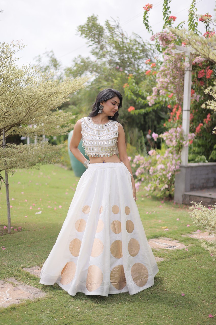 RangBhoomi Navratri Roman-Silk Lehenga Choli Set — Full-Stitched Festive Ensemble