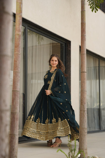 Designer Gown with Dupatta - Elegant Indian Dress