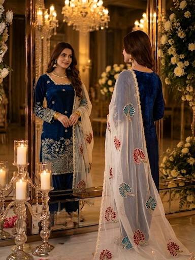 RangBhoomi Designer Party Wear Pur Fendi Silk Top & Farshi Palazzo Set with Dupatta