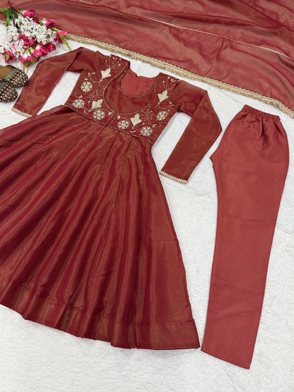 RangBhoomi New Designer Heavy Cosmos Silk Maxi Anarkali Suit – Embellished Festive Gown