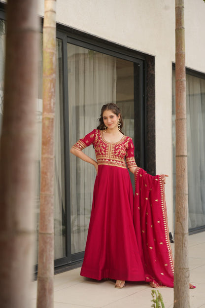 Exquisite Vichitra Silk Embroidered Gown