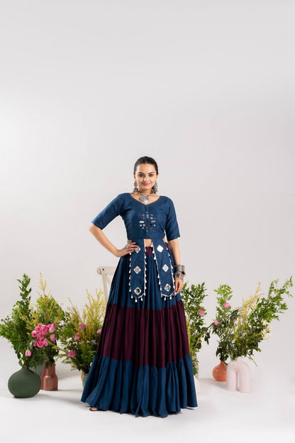 RangBhoomi Stunning Navratri Lehenga Choli with Real Mirror Work - Pure Rayon Cotton, Frill Lehenga & Kodi Lace Blouse