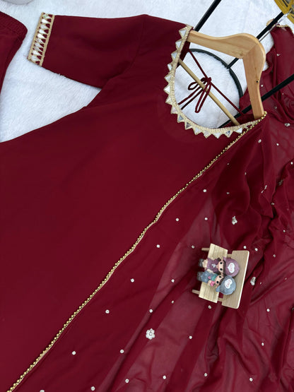 RangBhoomi Heavy Embroidered 3-Piece Suit Set with Real Mirror Work and Elegant Lace Border