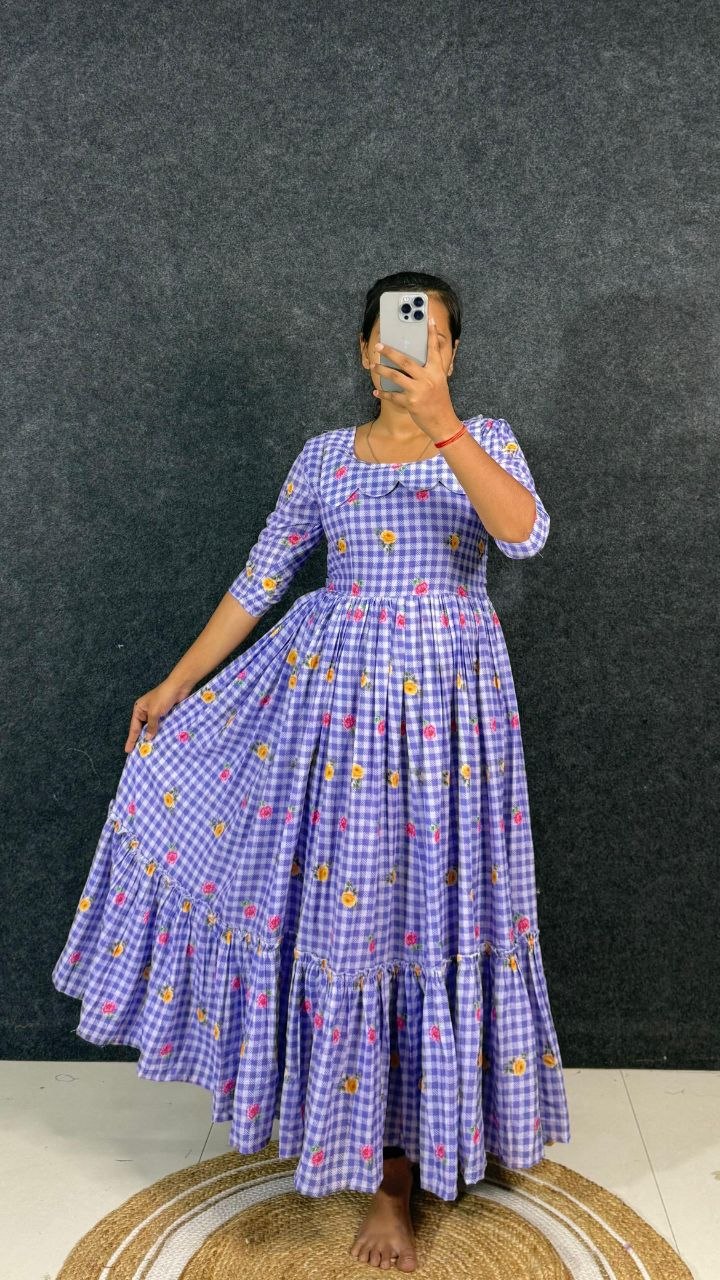 RangBhoomi Elegant New Cotton Sunflower Print Midi Dress with Realistic Modeling