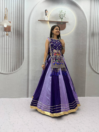 RangBhoomi Navratri Special Vichitra Silk Lengha Choli – Fully Stitched with Heavy Thread & Sequence Work