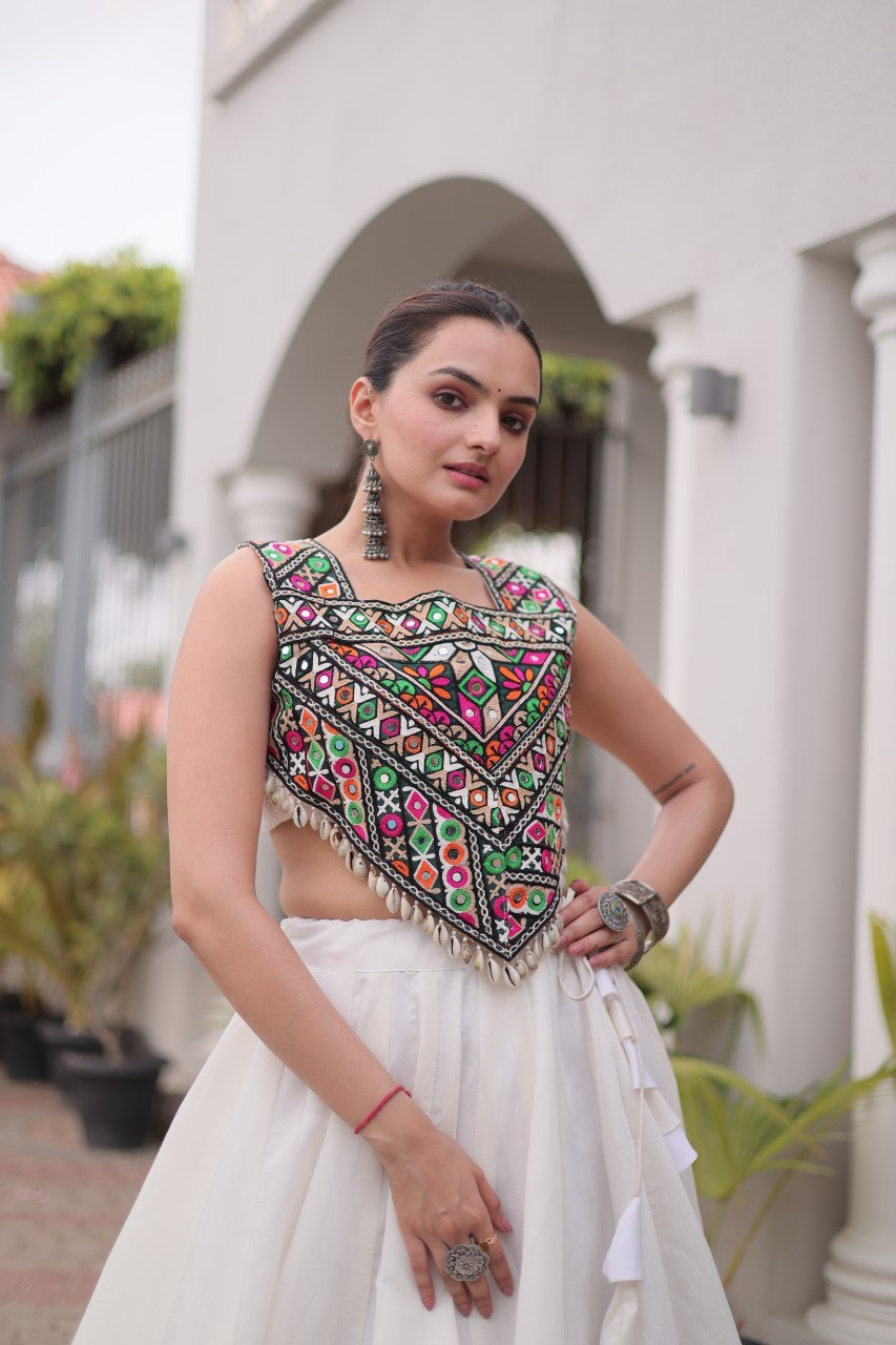 RangBhoomi Navratri Lehenga Choli Collection 2026 — Roman Fabric with Kutchi Embroidery
