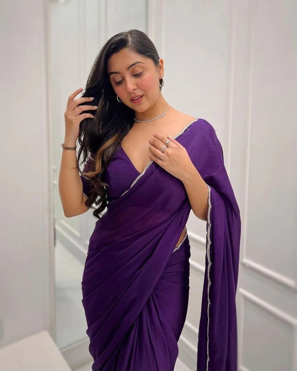 Exquisite Purple Pure Soft Georgette Silk Saree