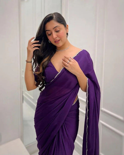 Exquisite Purple Pure Soft Georgette Silk Saree