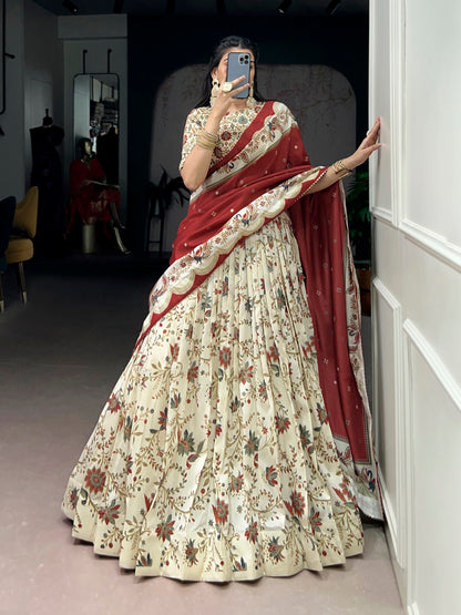 Luxurious Soft Tasar Silk Lehenga with Radiant Gilded Foil Motifs and Elegant Dupatta