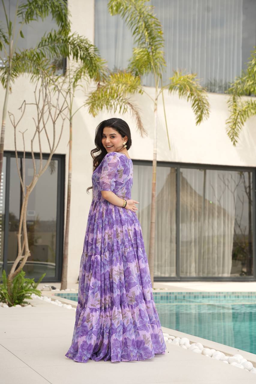 Full Flair Gown – Premium Printed Georgette, Ultimate Flare Elegance