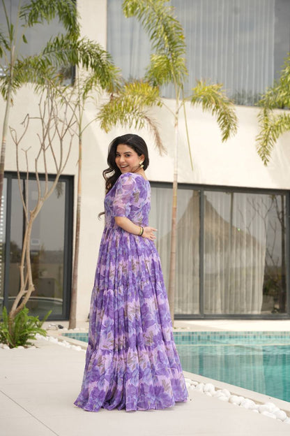 Full Flair Gown – Premium Printed Georgette, Ultimate Flare Elegance
